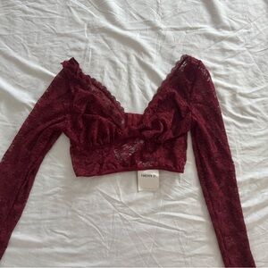 Burgundy Lace Crop Top